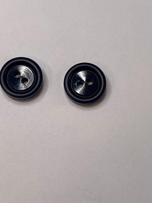 Vintage 2 Round Plastic Buttons, 2 Holes, Navy Blue, 1.2 cm, New/Old Stock