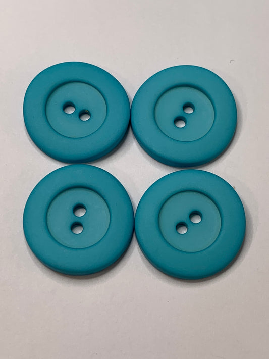 Vintage 4 Round Plastic Buttons, 2 Holes,  Blue, 2.2 cm, New/Old Stock