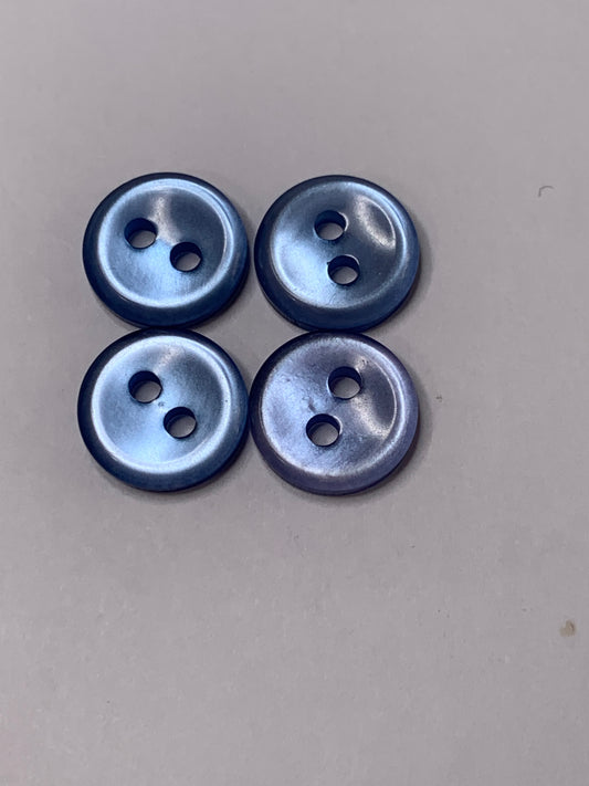 Vintage 4 Round Plastic Buttons, 2 Holes, Blue, 1.0cm, New/Old Stock