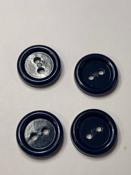 Vintage 4 Round Plastic Buttons, 2 Holes, Blue, 1.5 cm, New/Old Stock