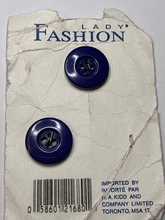 Vintage 4 Round Plastic Buttons, 4 Holes, Blue, 1.5 cm, New/Old Stock