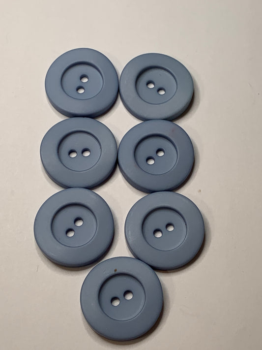 Vintage 7 Round Plastic Buttons, 2 Holes, Blue, 2.0 cm, New/Old Stock