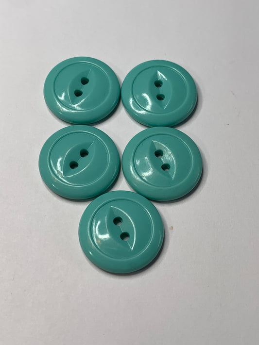 Vintage 5 Round Plastic Buttons, 2 Holes, Blue, 1.3 cm, New/Old Stock
