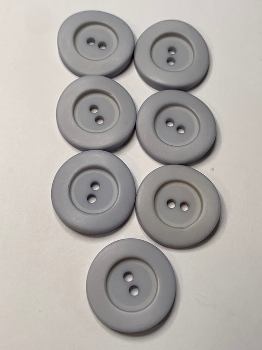 Vintage 7 Round Plastic Buttons, 2 Holes, Blue, 2.0 cm, New/Old Stock