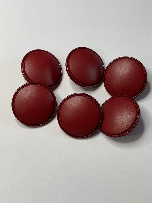 Vintage 6 Round Plastic Buttons, Shank, Red, 2.0 cm, New/Old Stock