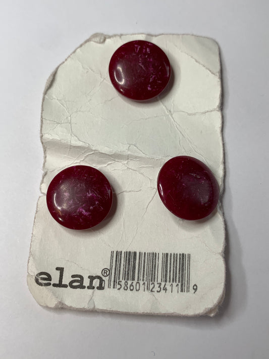 Vintage 3 Round Plastic Buttons, Shank, Red, 1.5 cm, New/Old Stock