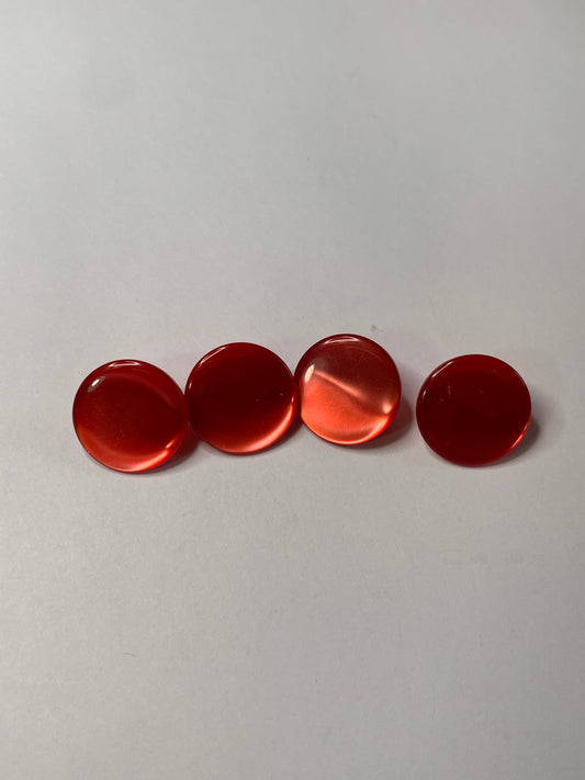 Vintage 4 Round Plastic Buttons, Shank, Red, 1.5 cm, New/Old Stock