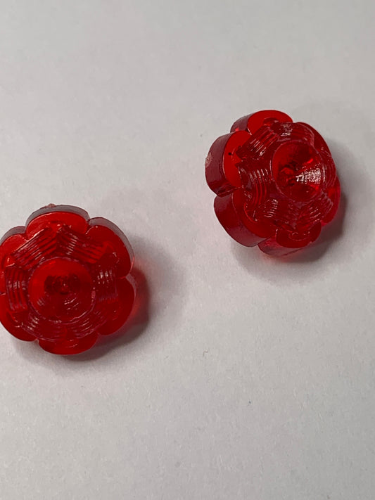 Vintage Children/Baby 2 Round Plastic Buttons, Flowers, Shank, Red, 1.0 cm, New/Old Stock