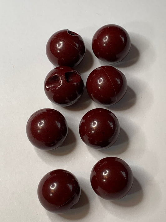 Vintage 8 Round Ball Plastic Buttons, Shank, Red, 1.5 cm, New/Old Stock