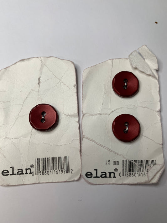 Vintage 3 Octogon Plastic Buttons, Two Hole, Brown Red, 1.5 cm, New/Old Stock