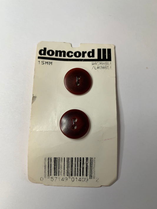 Vintage 2 Round Plastic Buttons, Two Hole, Brown Red, 1.5 cm, New/Old Stock