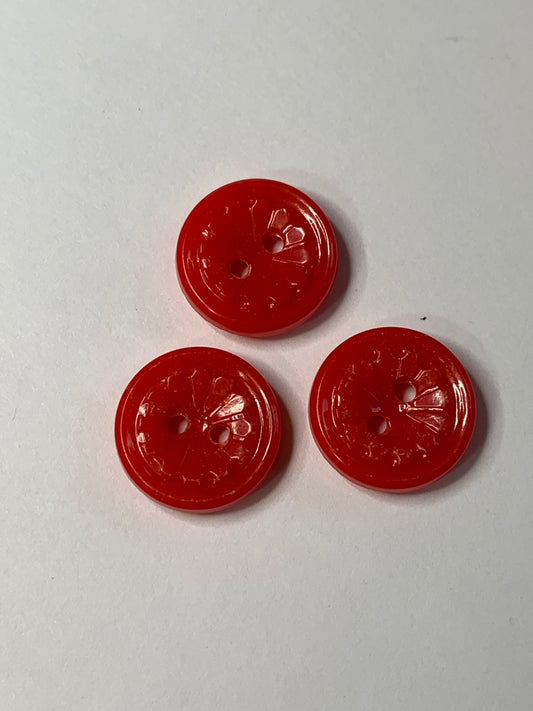 Vintage 3 Round Plastic Buttons, Abstract Design, Two Hole, Red, 1.5 cm, New/Old Stock