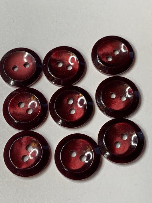 Vintage 9 Round Plastic Buttons, Two Hole, Red, 1.5 cm, New/Old Stock