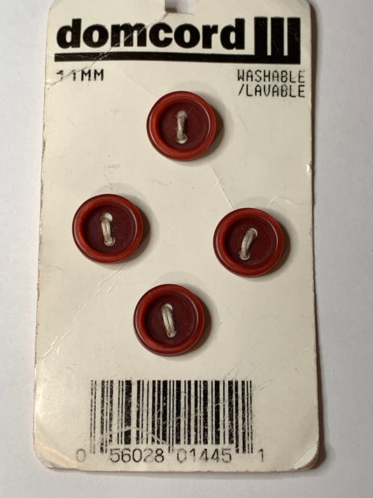 Vintage 4 Round Plastic Buttons, Two Hole, Red, 1.0 cm, New/Old Stock