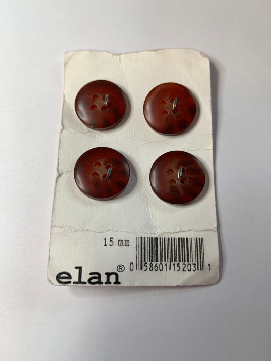 Vintage 4 Round Plastic Buttons, Four Hole, Red, 1.5 cm, New/Old Stock