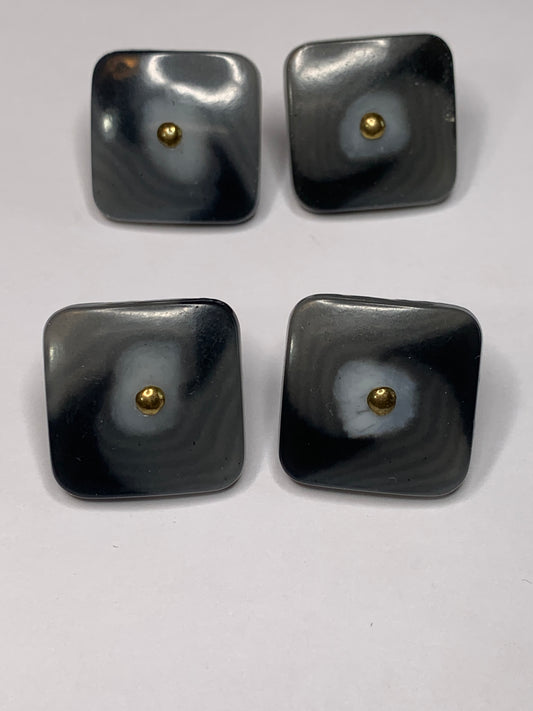 Vintage 4 Square Plastic Buttons, Shank, Grey, 2.0 cm, New/Old Stock