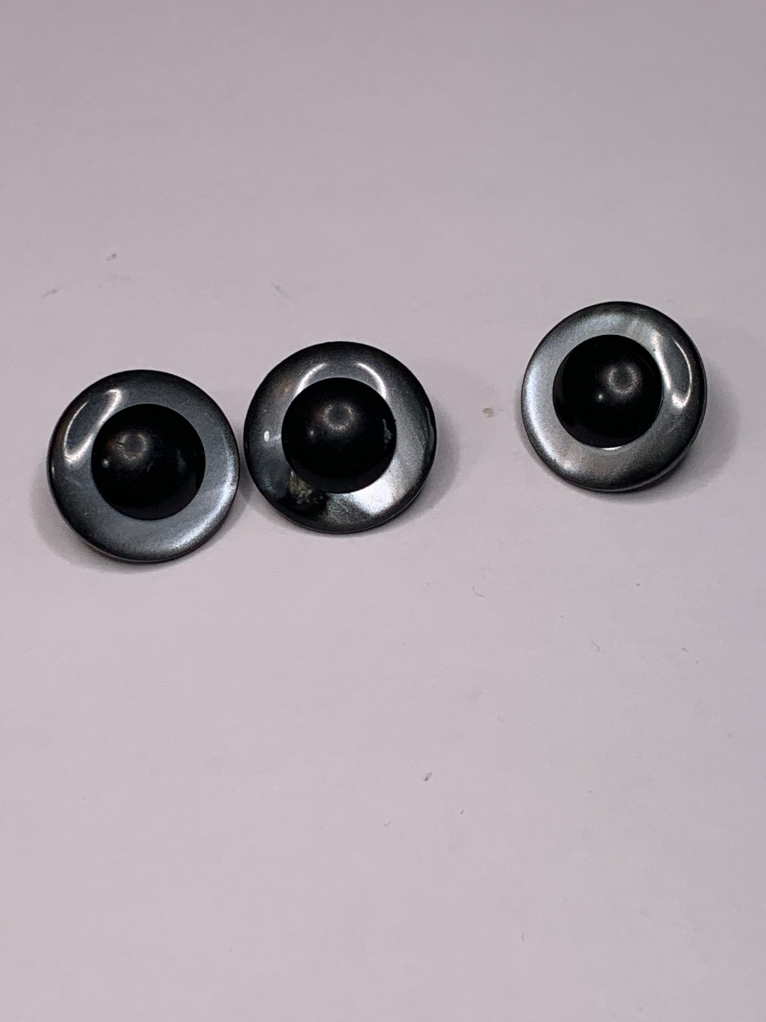 Vintage 3 Round Plastic Buttons, Shank, Grey, 1.5 cm, New/Old Stock