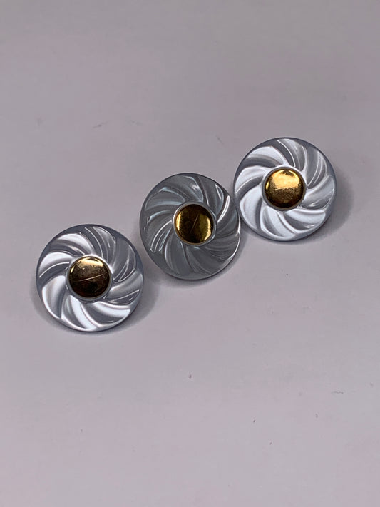 Vintage 3 Round Plastic Buttons, Shank, Gold Center Grey, 1.5 cm, New/Old Stock