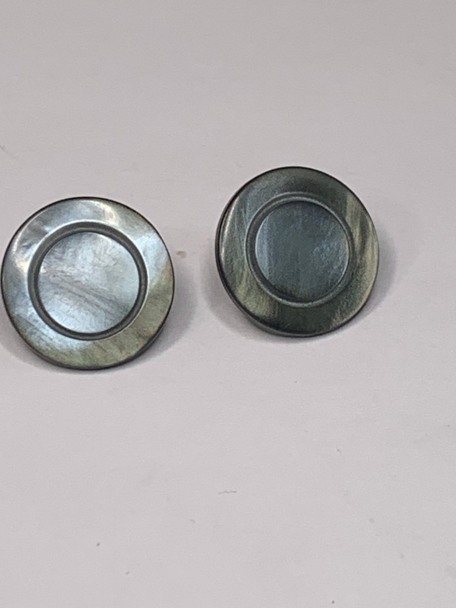 Vintage 2 Round Plastic Buttons, Shank, Grey, 1.5 cm, New/Old Stock