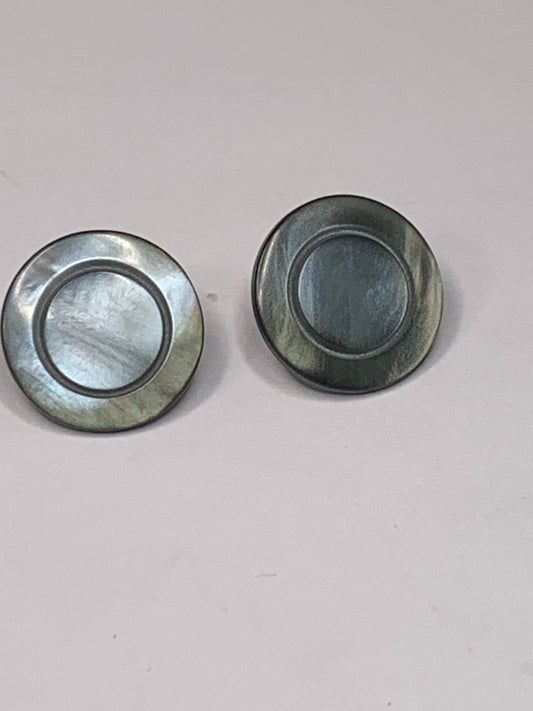 Vintage 2 Round Plastic Buttons, Shank, Grey, 1.5 cm, New/Old Stock