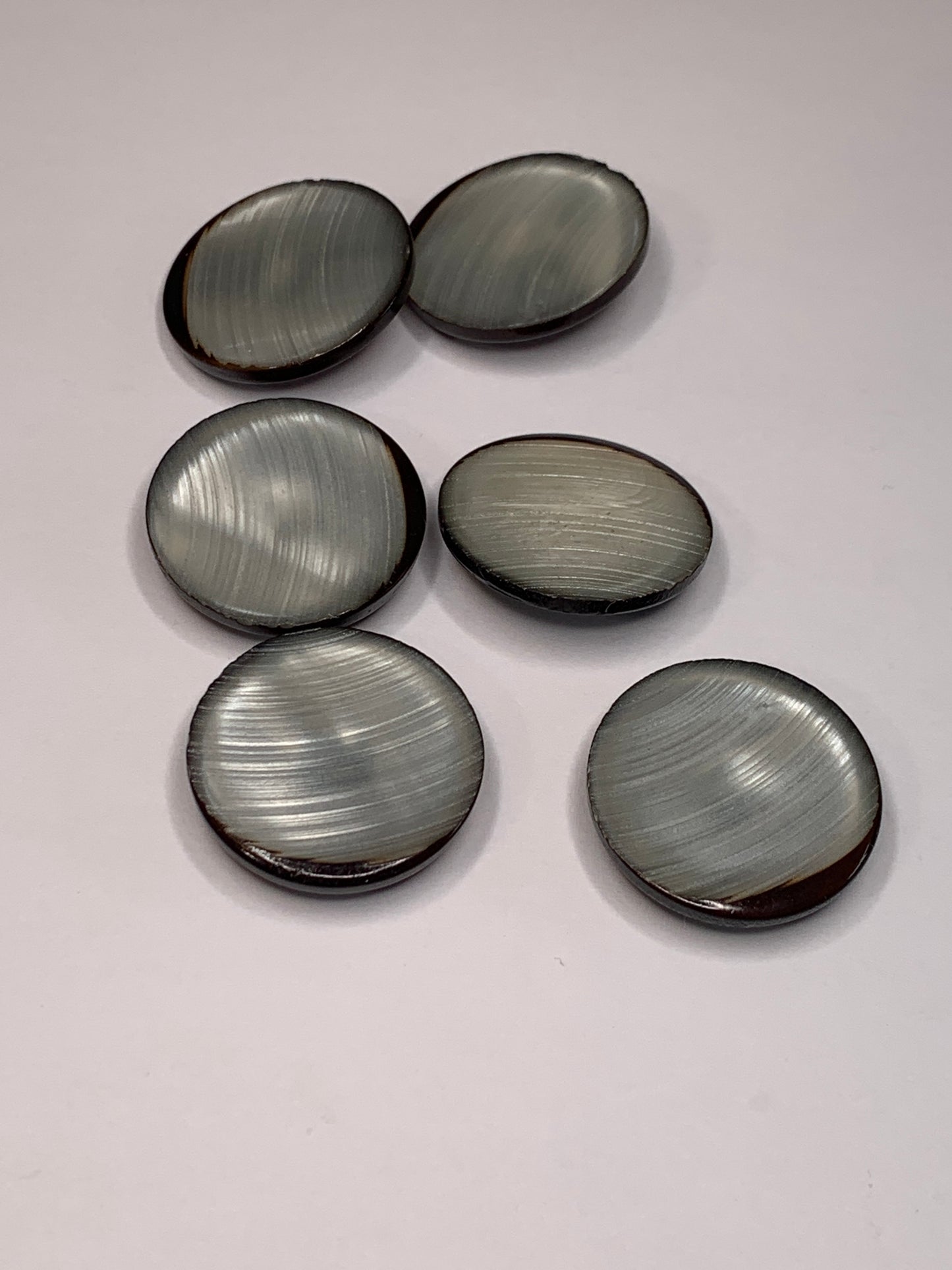 Vintage 6 Round Plastic Buttons, Shank, Grey, 2.2 cm, New/Old Stock
