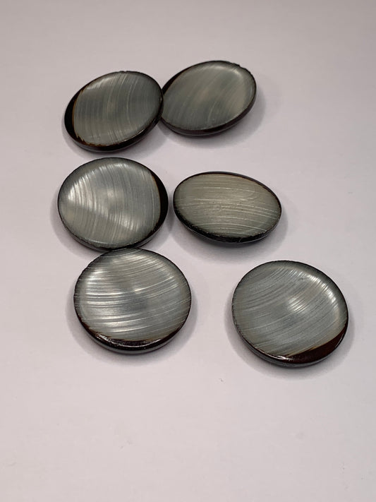 Vintage 6 Round Plastic Buttons, Shank, Grey, 2.2 cm, New/Old Stock