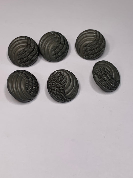 Vintage 6 Round Plastic Buttons, Shank, Grey, 1.8 cm, New/Old Stock
