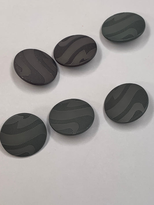 Vintage 6 Round Plastic Buttons, Shank, Grey, 2.0 cm, New/Old Stock