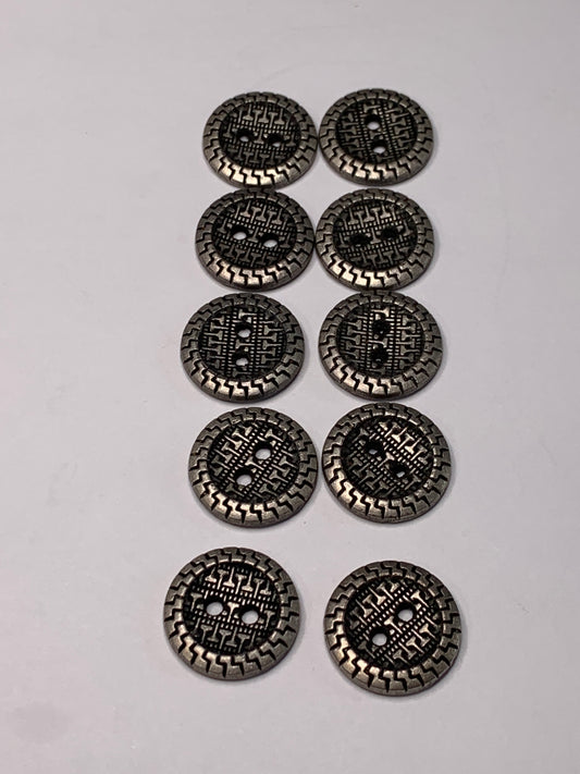 Vintage 10 Round Plastic Buttons, Two Holes, Grey, 1.5 cm, New/Old Stock
