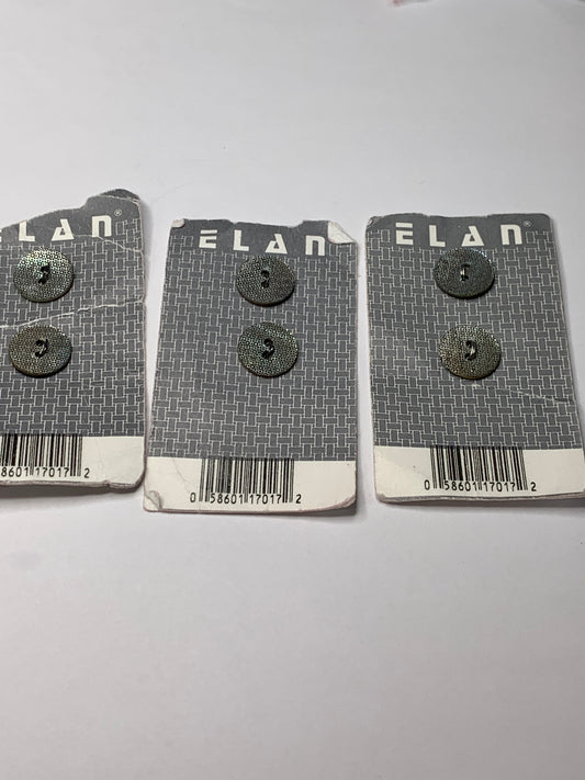 Vintage 6 Round Plastic Buttons, Two Holes, Grey, 1.2 cm, New/Old Stock