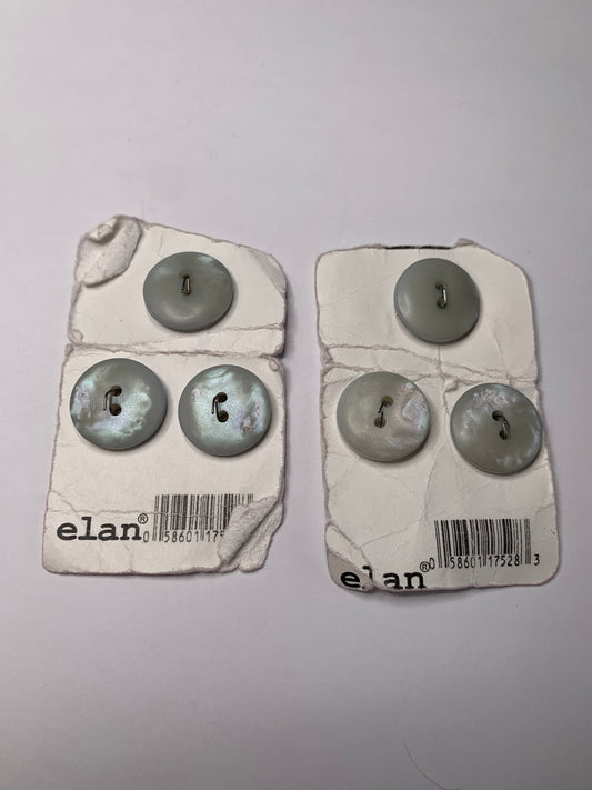 Vintage 6 Round Plastic Buttons, Two Holes, Grey, 2.0 cm, New/Old Stock