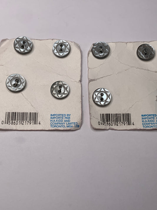 Vintage 7 Round Plastic Buttons, Two Holes, Grey, 2.0 cm, New/Old Stock