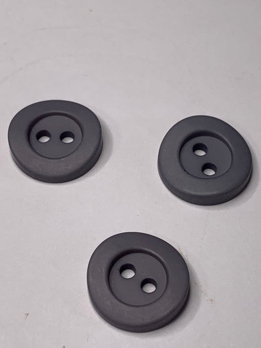 Vintage 3 Round Plastic Buttons, Two Holes, Grey, 1.5 cm, New/Old Stock