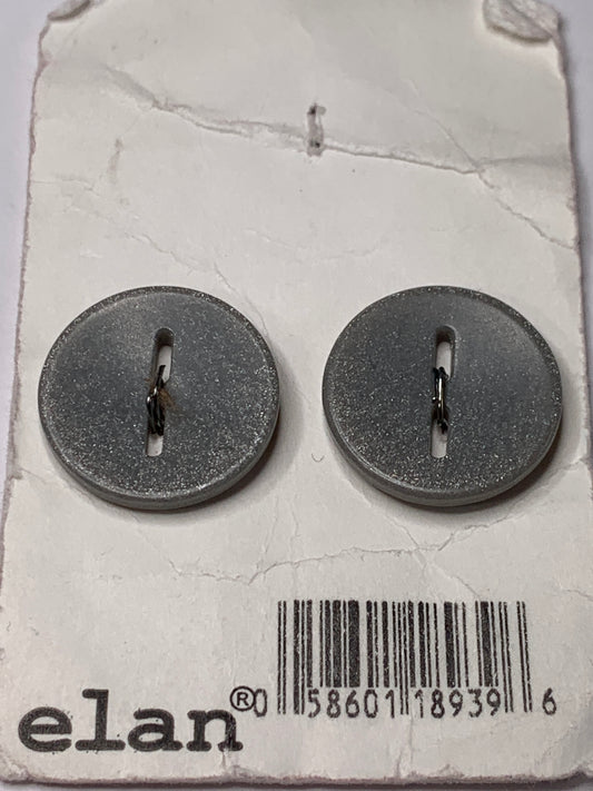 Vintage 2 Round Plastic Buttons, Two Holes, Grey, 1.8 cm, New/Old Stock