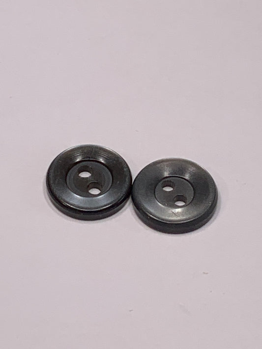 Vintage 2 Round Plastic Buttons, Two Holes, Grey, 1.2 cm, New/Old Stock