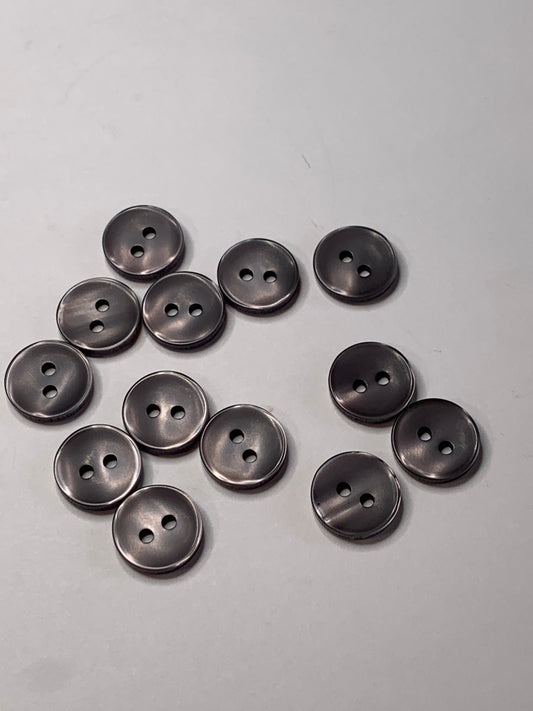 Vintage 13 Round Plastic Buttons, Two Holes, Grey, 1.0 cm, New/Old Stock