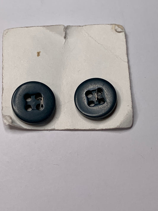 Vintage 2 Round Plastic Buttons, Four Holes, Grey, 1.5 cm, New/Old Stock