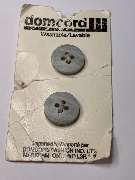 Vintage 2 Round Plastic Buttons, Four Holes, Grey, 1.5 cm, New/Old Stock