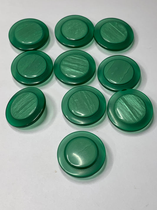Vintage 10 Round Plastic Buttons, Shank, Green, 2.0 cm, New/Old Stock