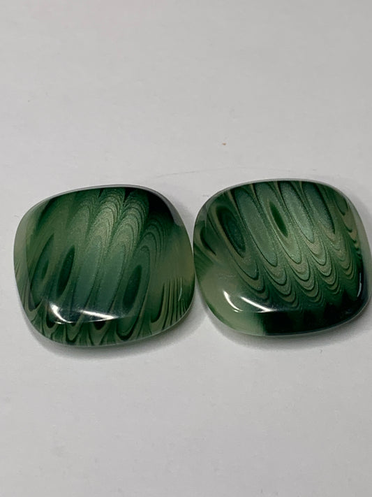 Vintage 2 Square Plastic Buttons, Shank, Green, 2.0 cm, New/Old Stock