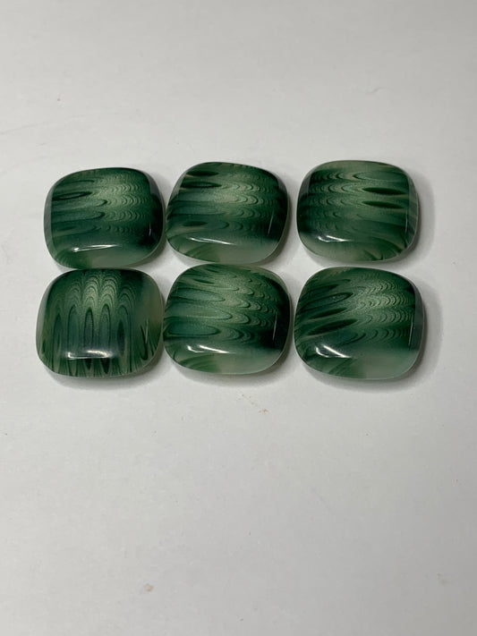 Vintage 6 Square Plastic Buttons, Shank, Green, 1.5 cm, New/Old Stock