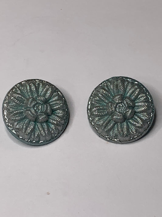Vintage 2 Round Plastic Buttons, Shank, Green, 2.0 cm, New/Old Stock
