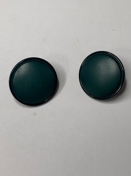 Vintage 2 Round Plastic Buttons, Shank, Green, 1.5 cm, New/Old Stock