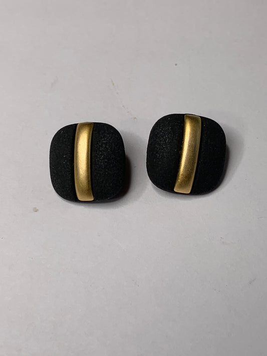 Vintage 2 Square Plastic Buttons, Shank, Gold/Green, 1.5 cm, New/Old Stock