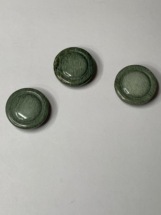 Vintage 3 Round Plastic Buttons, Shank, Green, 1.5 cm, New/Old Stock