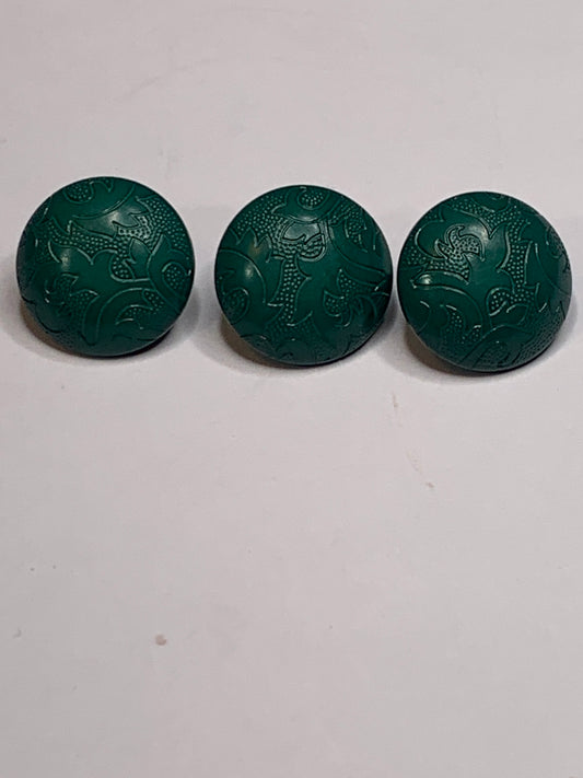 Vintage 3 Abstract Design Round Plastic Buttons, Shank, Green, 1.5 cm, New/Old Stock