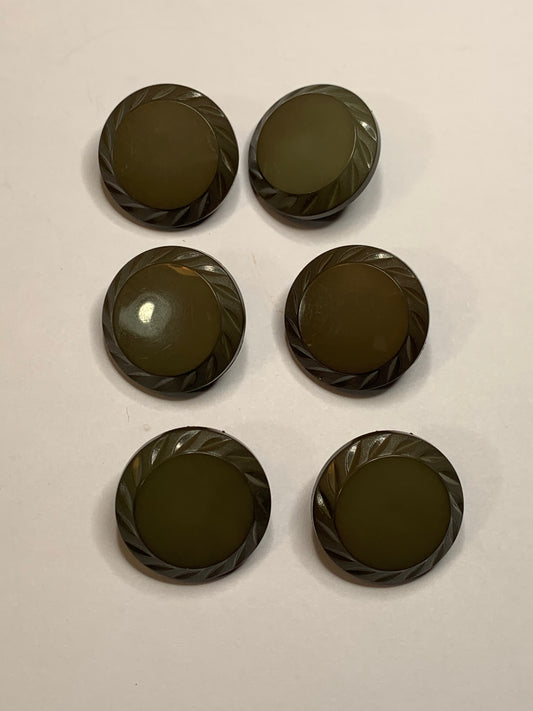 Vintage 6 Round Plastic Buttons, Shank, Green, 2.0 cm, New/Old Stock