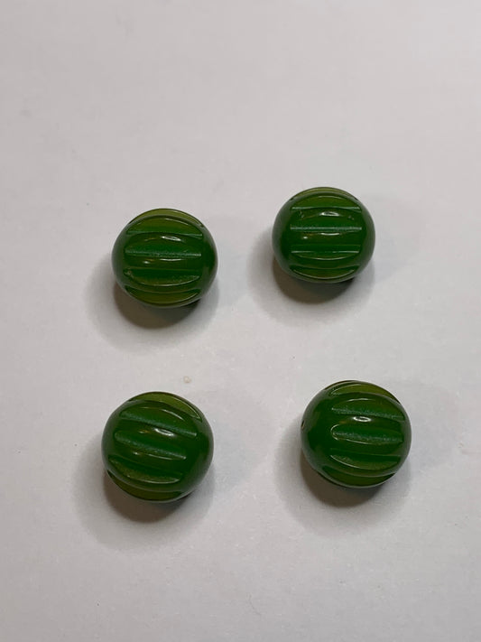 Vintage 4 Round Plastic Buttons, Shank, Green, 1.0 cm, New/Old Stock