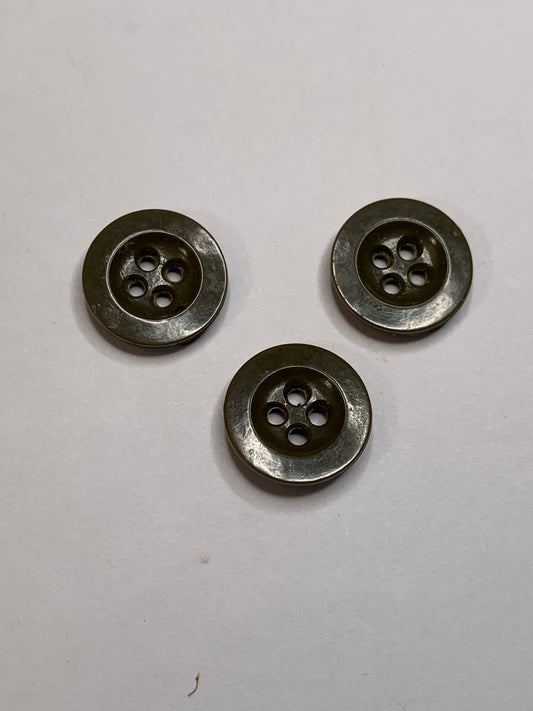 Vintage 3 Round Plastic Buttons, 4 Holes, Green, 1.5 cm, New/Old Stock