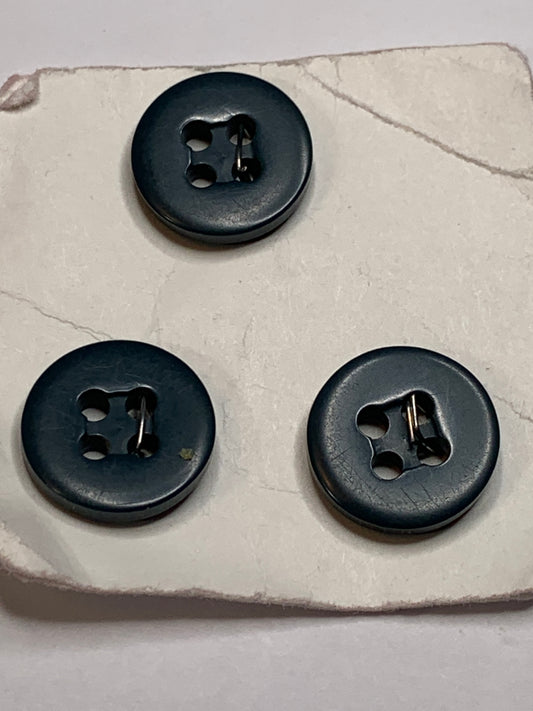 Vintage 3 Round Plastic Buttons, 4 Holes, Green, 1.5 cm, New/Old Stock